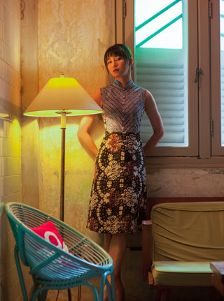 Square Bodice in Scallop Batik Cheongsam Dress