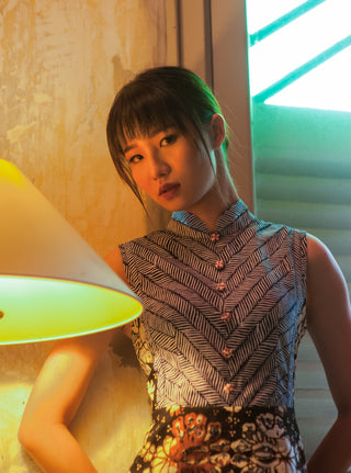 Square Bodice in Scallop Batik Cheongsam Dress