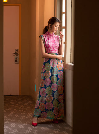 Square Bodice in Parasols Batik Cheongsam Dress