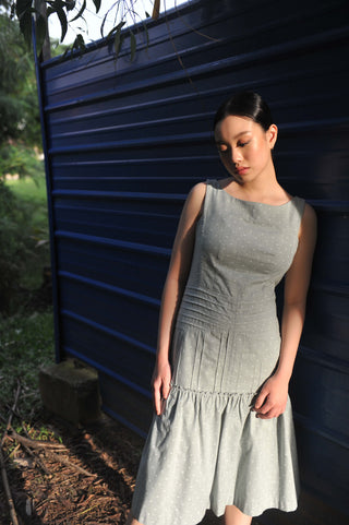 Sage Pleated Pintuck Dress